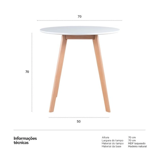 Produto Mesa de jantar redonda Leda 70 cm - Branco