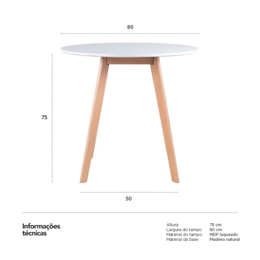 Produto Mesa de jantar redonda Leda Kit 80 cm Kit Branco