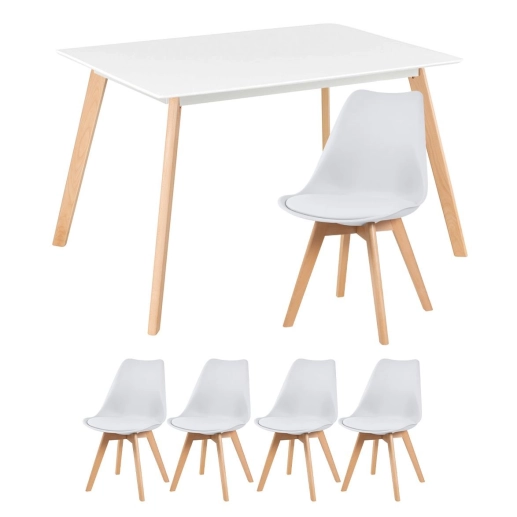 Produto Mesa de jantar retangular 80 x 120 cm preto + 4 cadeiras estofadas Leda - branco