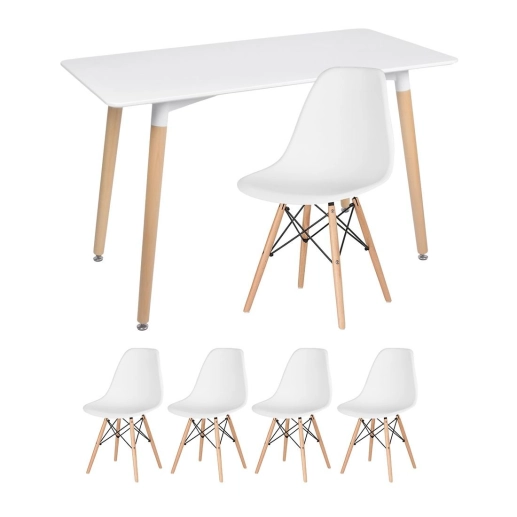 Produto Mesa de jantar retangular Eames 60 x 120 cm branco + 4 cadeiras Eiffel DSW Branco