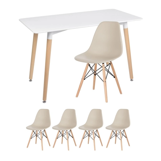 Produto Mesa de jantar retangular Eames 60 x 120 cm branco + 4 cadeiras Eiffel DSW Nude