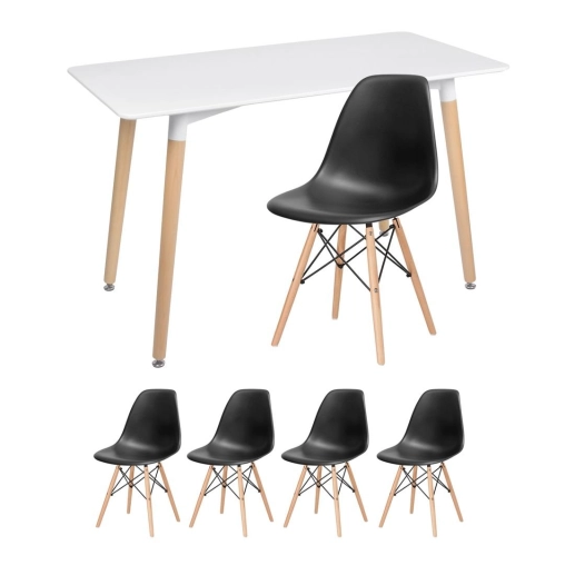 Produto Mesa de jantar retangular Eames 60 x 120 cm branco + 4 cadeiras Eiffel DSW Preto