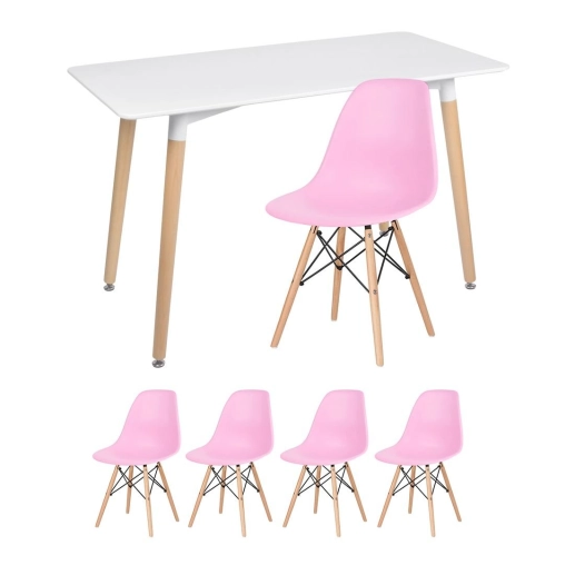Produto Mesa de jantar retangular Eames 60 x 120 cm branco + 4 cadeiras Eiffel DSW Rosa claro