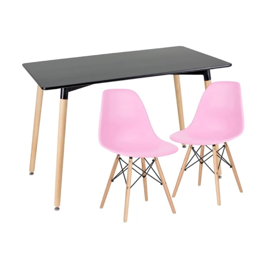 Produto Mesa de jantar retangular Eames 60 x 120 cm preto + 2 cadeiras Eiffel DSW Rosa claro