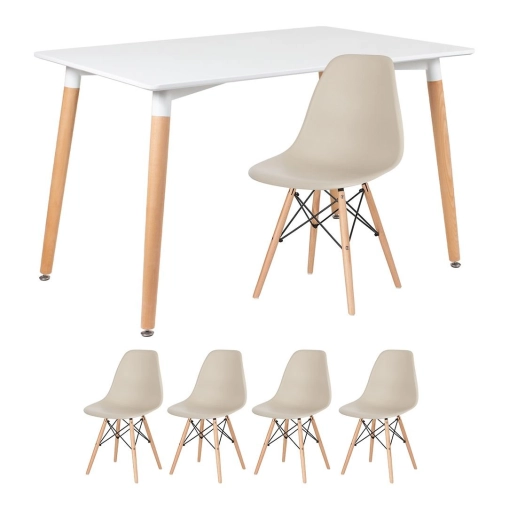 Produto Mesa de jantar retangular Eames 80 x 120 cm branco + 4 cadeiras Eiffel DSW Nude