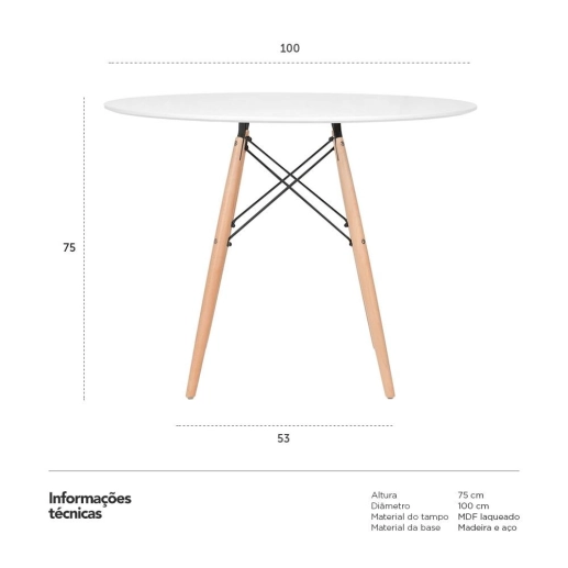 Produto Mesa Eames 100 cm - Tampo de Mdf - Branco