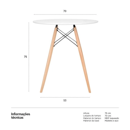 Produto Mesa Eames 70 cm Kit Tampo de Mdf Kit Branco