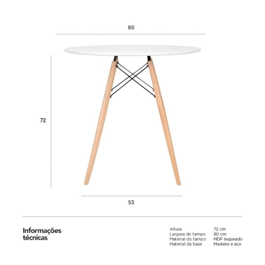 Produto Mesa Eames 80 cm Kit Tampo de Mdf Kit Branco