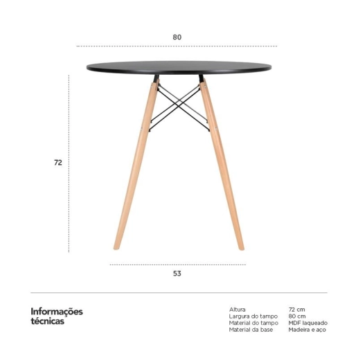 Produto Mesa Eames 80 cm Kit Tampo de Mdf Kit Preto