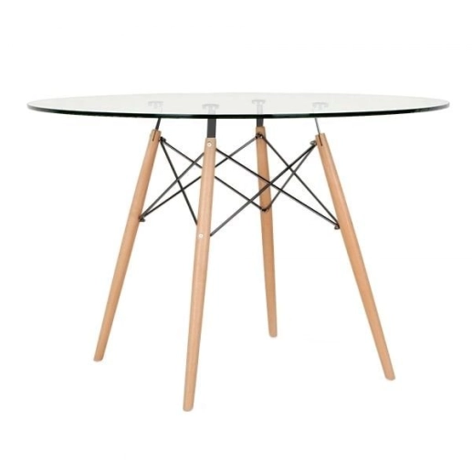 Mesa Eames com tampo de vidro 120 cm + 6 cadeiras estofadas Eiffel Botonê - Nude Produto Mesa Eames com tampo de vidro 120 cm + 6 cadeiras estofadas Eiffel Botonê - Nude