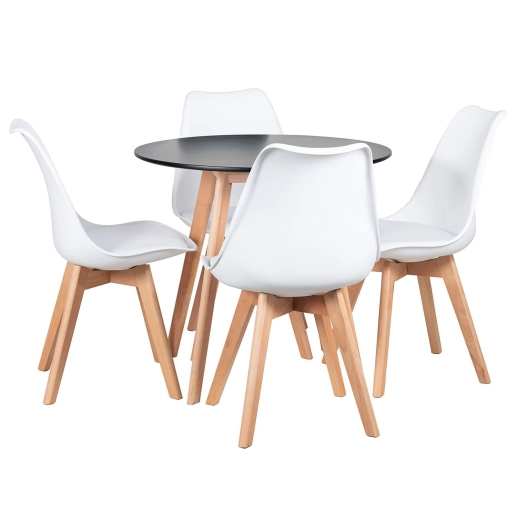 Produto Mesa jantar cozinha redonda 80 cm + 4 cadeiras estofadas Leda Branco