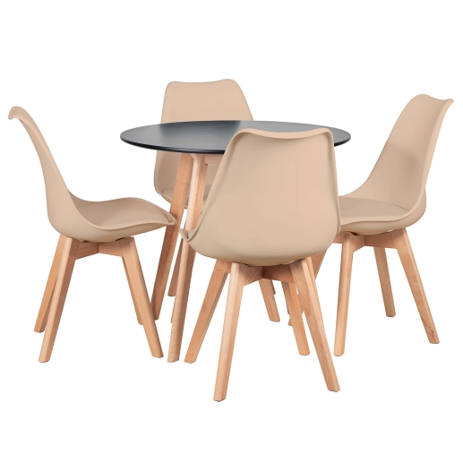 Mesa jantar cozinha redonda 80 cm + 4 cadeiras estofadas Leda Nude Produto Mesa jantar cozinha redonda 80 cm + 4 cadeiras estofadas Leda Nude