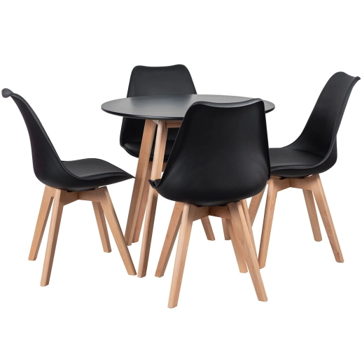 Mesa redonda 80 cm preto + 4 cadeiras estofadas Leda - Preto Produto Mesa redonda 80 cm preto + 4 cadeiras estofadas Leda - Preto