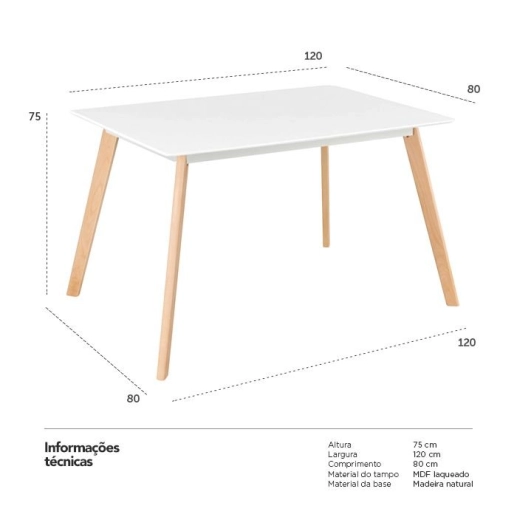 Produto Mesa Leda Retangular Kit 80 x 120 cm Kit Branco