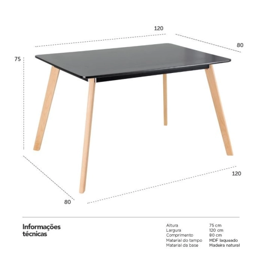 Produto Mesa Leda Retangular Kit 80 x 120 cm Kit Preto