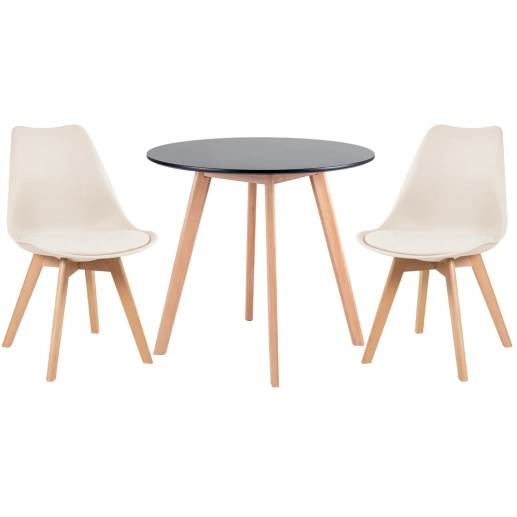 Produto Mesa redonda 80 cm preto + 2 cadeiras Leda creme