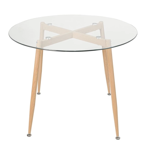 Produto Mesa redonda com tampo de vidro 100 cm + 4 cadeiras Clarice Cloe Nude