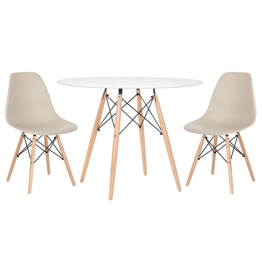 Produto Mesa redonda Eames 100 cm branco + 2 cadeiras Eiffel Dsw