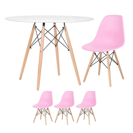 Produto Mesa redonda Eames 100 cm branco + 3 cadeiras Eiffel DSW Rosa claro