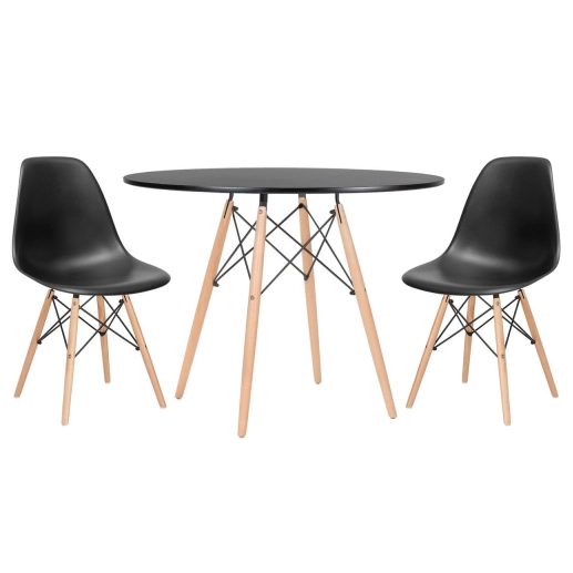 Produto Mesa redonda Eames 100 cm preto + 2 cadeiras Eiffel DSW Preto