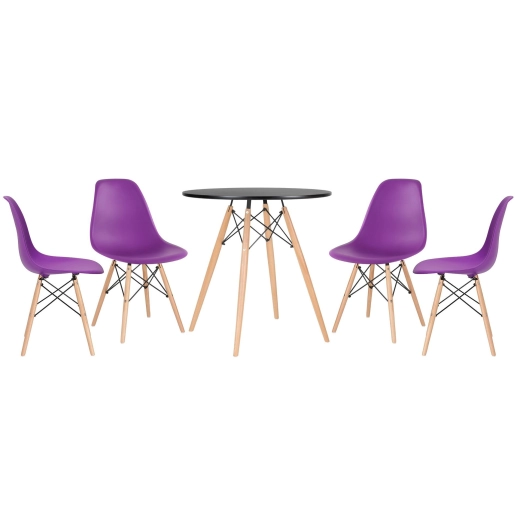 Produto Mesa redonda Eames 70 cm preto + 4 cadeiras Eiffel DSW Roxo