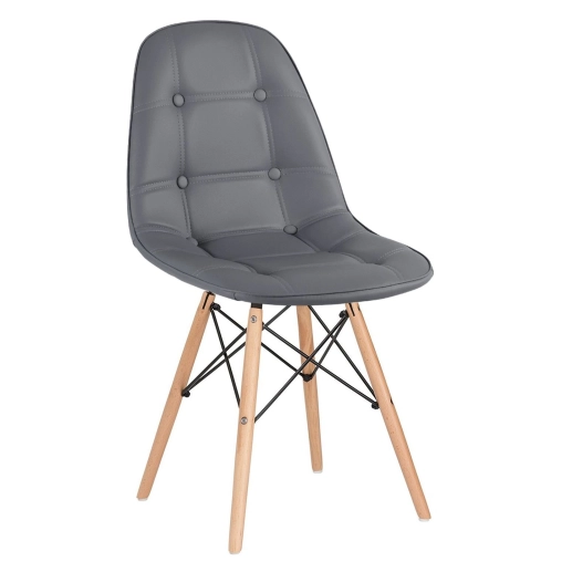 Produto Mesa redonda Eames 80 cm preto + 4 cadeiras estofadas Eiffel Botonê Cinza escuro