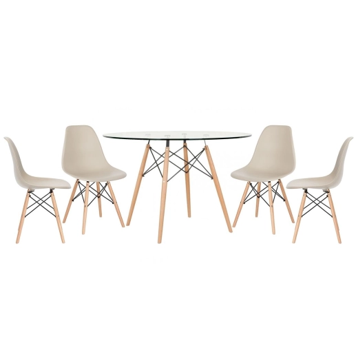 Produto Mesa redonda Eames com tampo de vidro 120 cm + 4 cadeiras Eiffel DSW - Nude