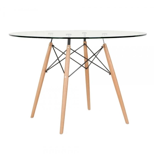 Produto Mesa redonda Eames com tampo de vidro 120 cm + 6 cadeiras Eiffel DAW - Branco