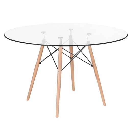 Produto Mesa redonda Eames com tampo de vidro 120 cm + 6 cadeiras Eiffel DAW - Branco