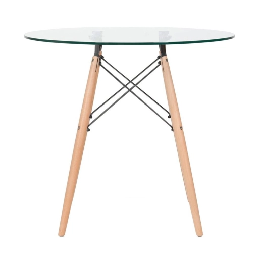 Produto Mesa redonda Eames com tampo de vidro 80 cm + 3 cadeiras Eiffel DSW Roxo