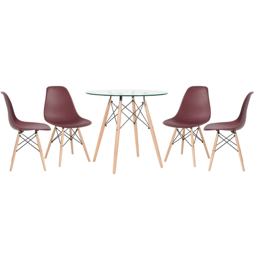 Mesa redonda Eames com tampo de vidro 80 cm + 4 cadeiras Eiffel DSW - Marrom Produto Mesa redonda Eames com tampo de vidro 80 cm + 4 cadeiras Eiffel DSW - Marrom