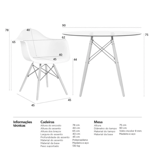 Mesa redonda Eames com tampo de vidro 90 cm + 2 cadeiras Eiffel DAW - Cinza escuro Produto Mesa redonda Eames com tampo de vidro 90 cm + 2 cadeiras Eiffel DAW - Cinza escuro