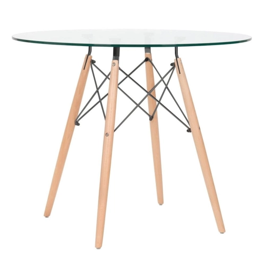Produto Mesa redonda Eames com tampo de vidro 90 cm + 2 cadeiras Eiffel DSW Nude