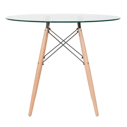 Produto Mesa redonda Eames com tampo de vidro 90 cm + 3 cadeiras Eiffel DSW Branco