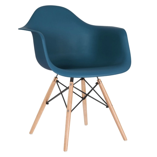 Mesa redonda Eames com tampo de vidro 90 cm + 4 cadeiras Eiffel DAW - Azul petróleo Produto Mesa redonda Eames com tampo de vidro 90 cm + 4 cadeiras Eiffel DAW - Azul petróleo