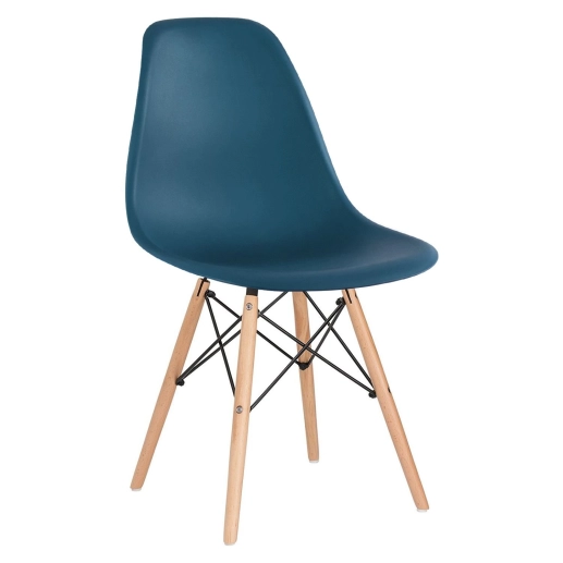 Produto Mesa redonda Eames com tampo de vidro 90 cm + 4 cadeiras Eiffel DSW - Azul petróleo