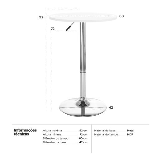 Mesa alta para bar e bistro Apollo redonda 60 cm com tampo madeira ajustável - Preto Produto Mesa alta para bar e bistro Apollo redonda 60 cm com tampo madeira ajustável - Preto