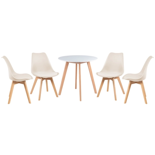 Produto Mesa redonda Leda 70 cm branco + 4 cadeiras estofadas Leda Creme