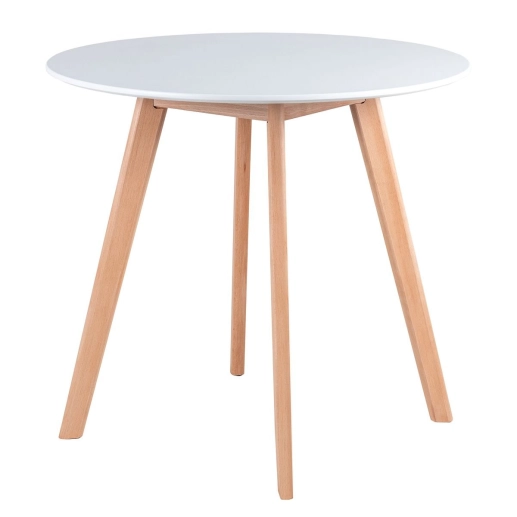Produto Mesa redonda Leda 80 cm branco + 2 cadeiras estofadas Leda Nude