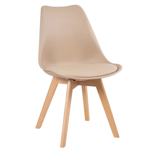 Produto Mesa redonda Leda 80 cm branco + 2 cadeiras estofadas Leda Nude