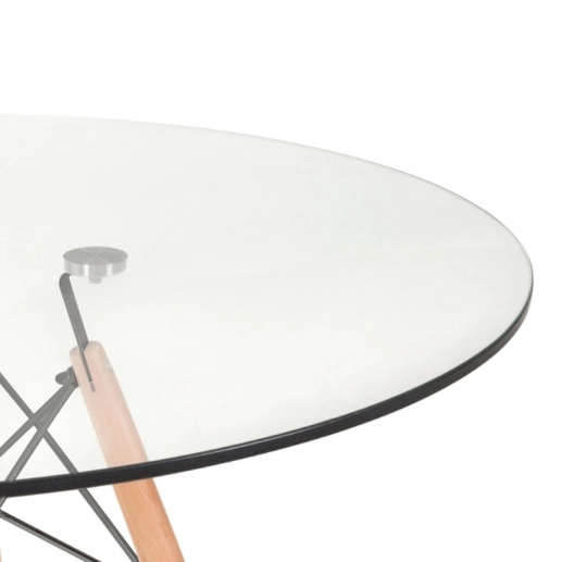 Produto Mesa De Jantar Redonda Eames Eiffel Com Tampo De Vidro E Base De Madeira E Aço 100 Cm Cozinha Sala De Jantar Bar Cafeteria