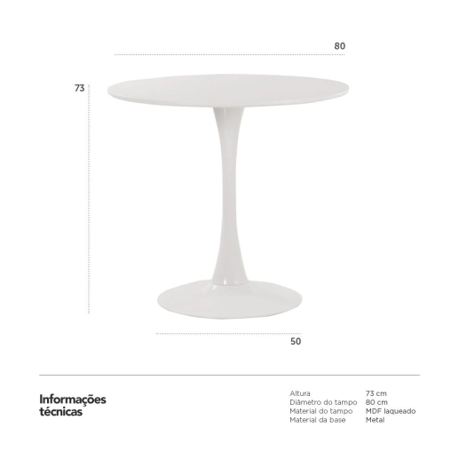 Produto Mesa de jantar redonda Tulipa - Saarinen - 80 cm - Branco