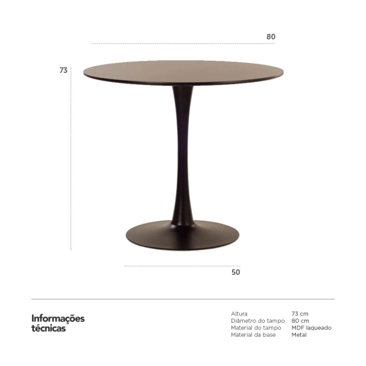 Produto Mesa de jantar redonda Tulipa - Saarinen - 80 cm - Preto