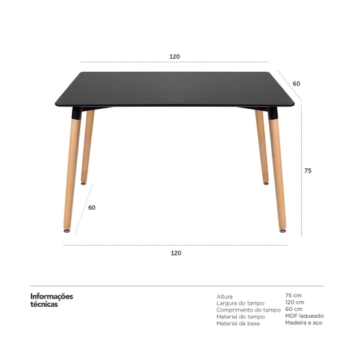 Produto Mesa de jantar retangular Eames - 60 x 120 cm - Preto