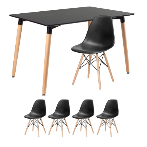 Produto Mesa de jantar retangular Eames 80 x 120 cm + 4 cadeiras Eiffel DSW - Preto