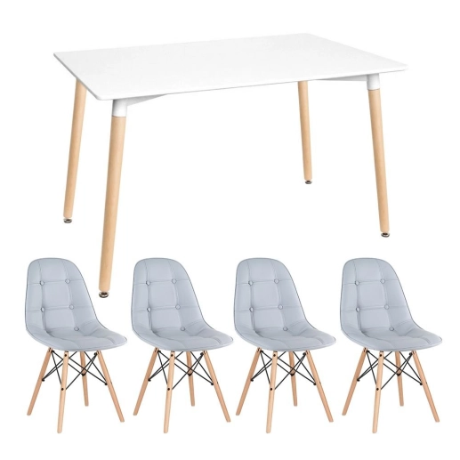 Mesa de jantar retangular Eames 80 x 140 cm + 4 cadeiras Eiffel Botonê - Cinza claro Produto Mesa de jantar retangular Eames 80 x 140 cm + 4 cadeiras Eiffel Botonê - Cinza claro