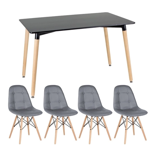 Mesa de jantar retangular Eames 80 x 140 cm + 4 cadeiras Eiffel Botonê - Cinza escuro Produto Mesa de jantar retangular Eames 80 x 140 cm + 4 cadeiras Eiffel Botonê - Cinza escuro