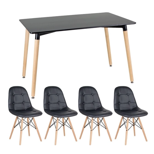 Produto Mesa de jantar retangular Eames 80 x 140 cm + 4 cadeiras Eiffel Botonê - Preto