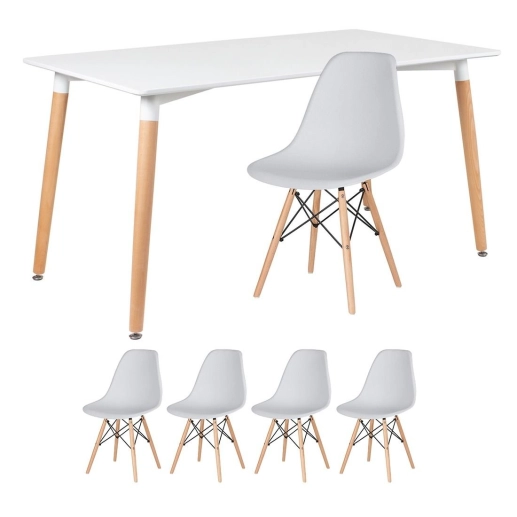 Produto Mesa de jantar retangular Eames 80 x 140 cm + 4 cadeiras Eiffel DSW - Cinza claro
