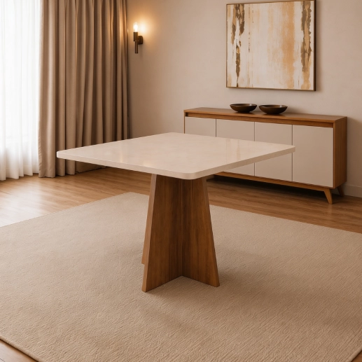 Produto Mesa de jantar Siena Laráz Quadrada com tampo Off White 90x90 cm